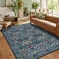 thumbnail image 2 of Nanan 4'x6' Vintage Floral Printed Area Rug Machine Washable Botanical Rug, Non Slip Non Shedding Rug for Living Room Bedroom Playroom, Blue, 2 of 8
