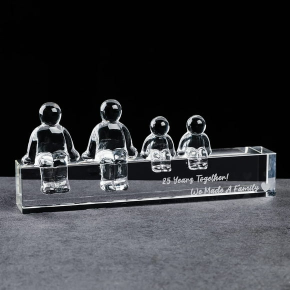 25th Silver Wedding Anniversary Crystal Gifts for Her Wife 25 Years Together We Made A Family Glass Decoration Keepsake for Parents (2 Children)