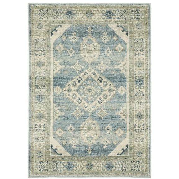 Oriental Weavers Branson Blue/Grey Area Rug, 3'3" x 5', Stain Resistant, Family and Pet Friendly
