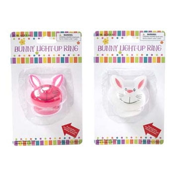 RING LIGHT-UP EASTER BUNNY 1.75 IN 2ASST COLORS EAST BLSTR CARD, Case Pack of 24