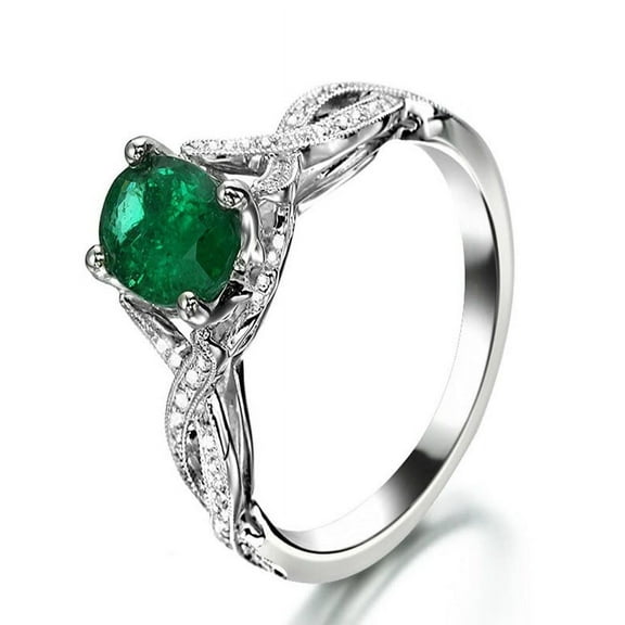 Infinity design 1.50 Carat Emerald and Diamond curved Engagement Ring in White Gold