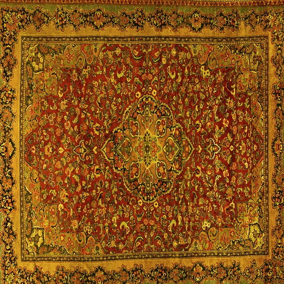 Ahgly Company Indoor Square Persian Yellow Traditional Area Rugs, 4' Square
