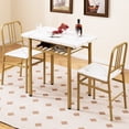 thumbnail image 1 of Gymax 3-Piece Rectangular Dining Table&Chairs Set Wooden Breakfast Nook w/Storage Rack White & Gold, 1 of 10