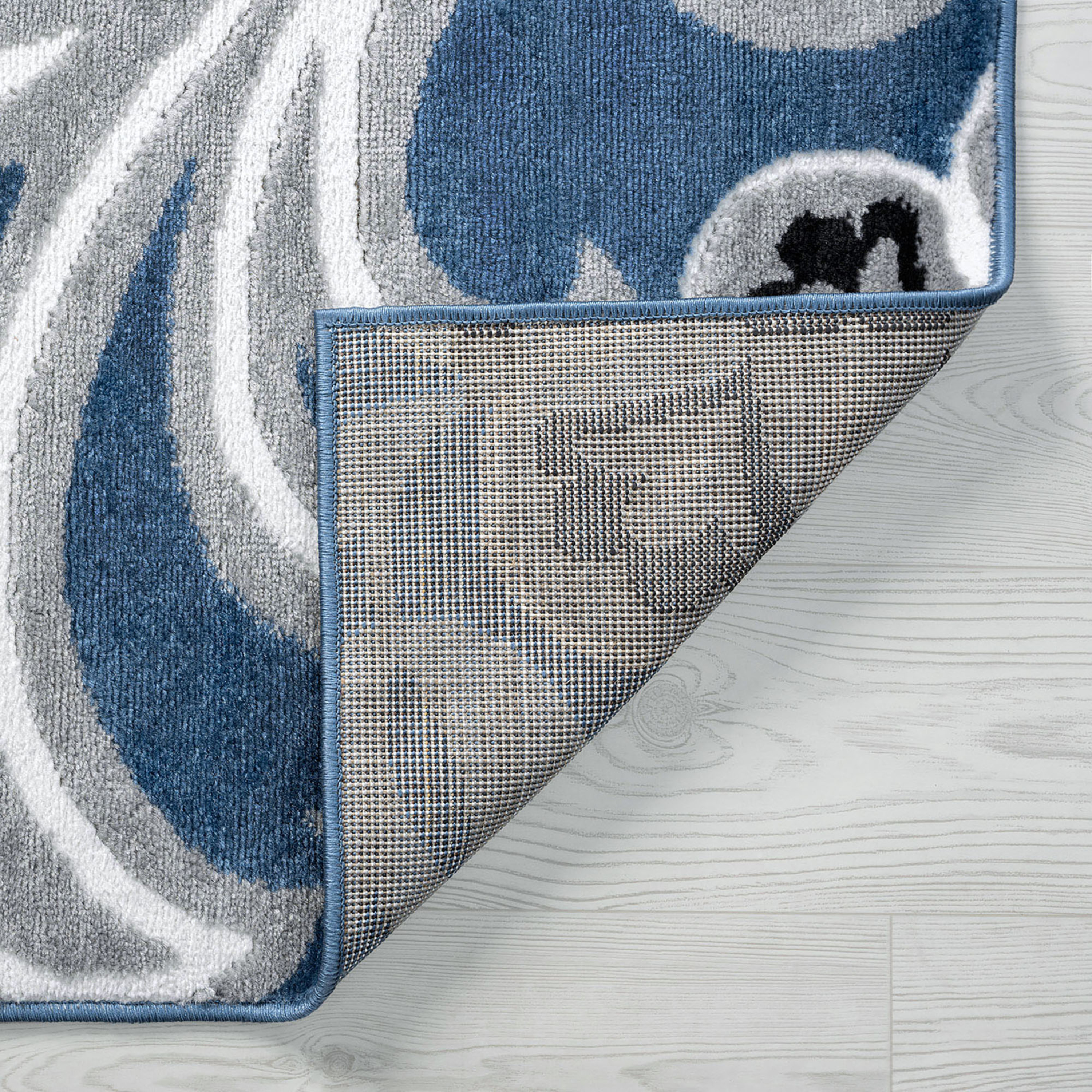 Transitional 9x12 Area Rug (8'10'' x 12'2'') Floral Blue, White Living Room Easy to Clean
