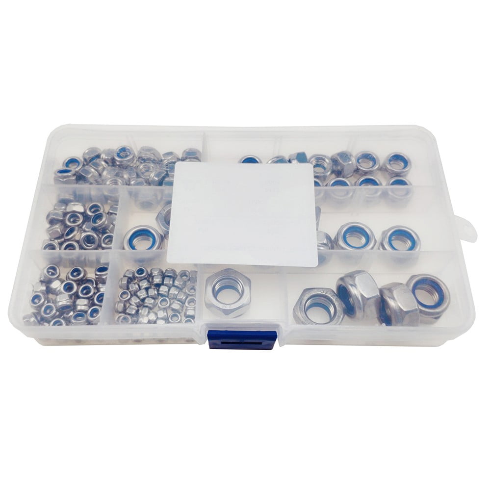 200Pcs Stainless Steel Self-Locking Nuts Assortment Threaded Inserts Hex Nut Set