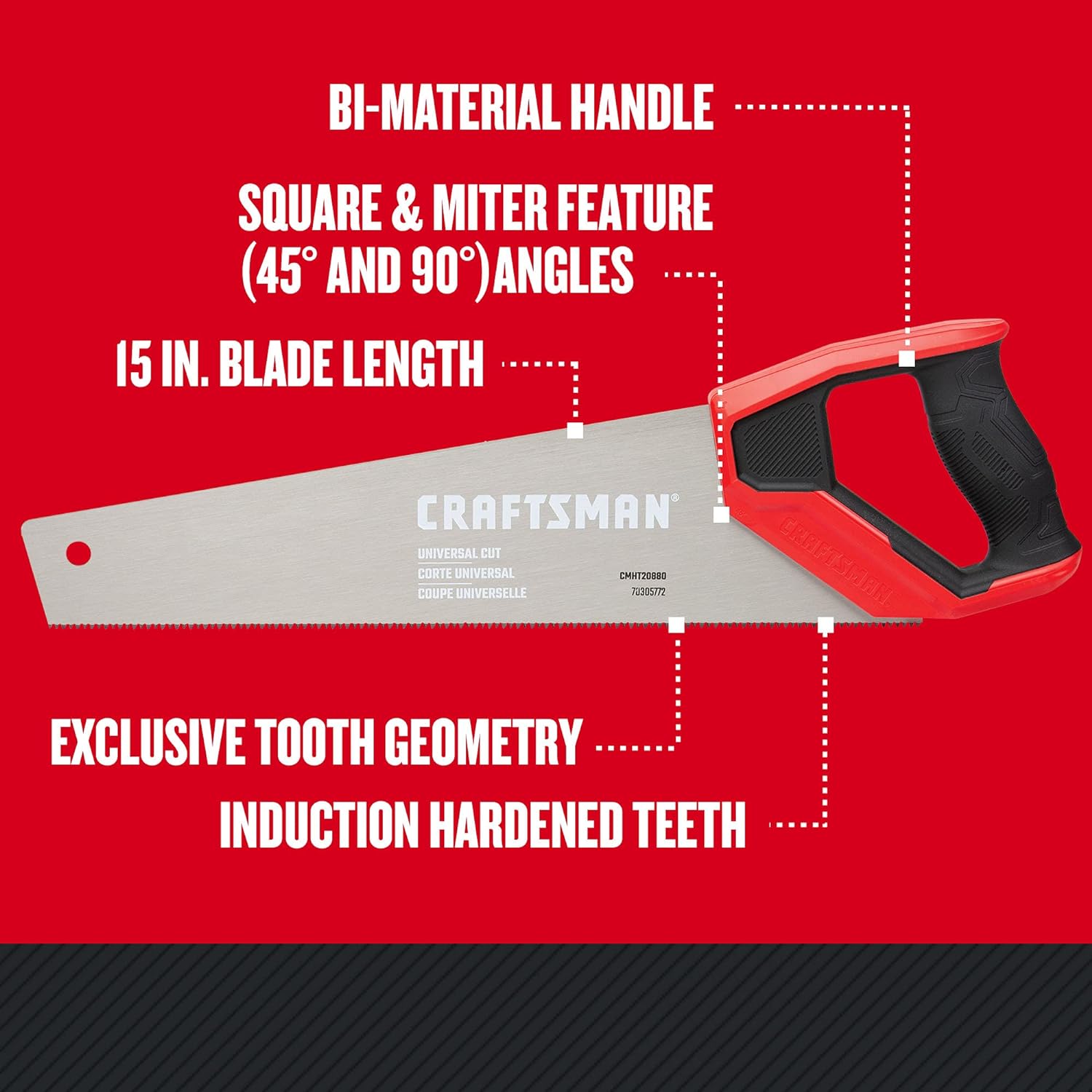 Craftsman Hand Saw,Steel Blade,15" Blade Length  CMHT20880 - image 2 of 8