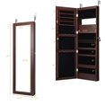 thumbnail image 3 of Gymax Wall Door Mounted Lockable Jewelry Cabinet with LED Lights and Protective Fabric Lining, Brown, 3 of 10