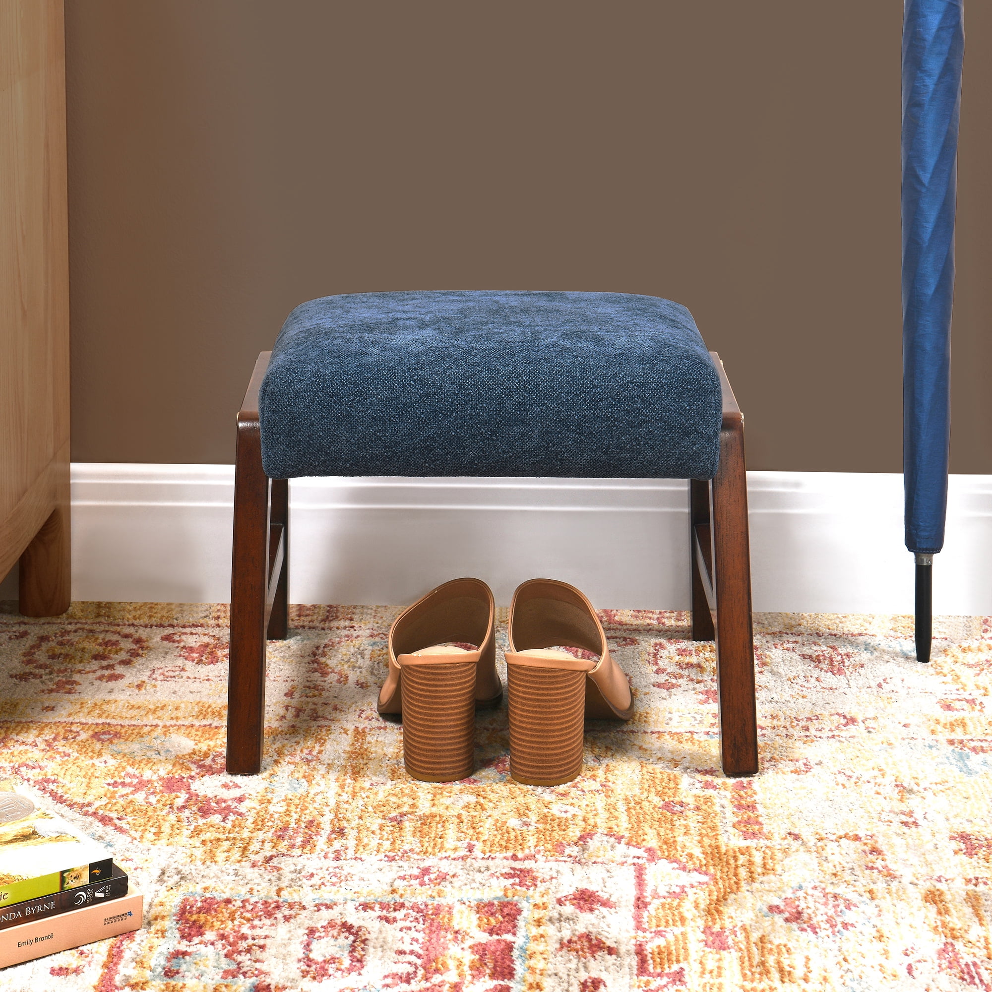 Small Footstool Ottoman, Fabric Wooden Foot Rest Ottoman with Wood Legs, Small Foot Stool Sofa Footrest Extra Seating for Living Room Entryway Office, Royal Blue