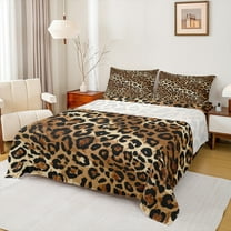 jejeloiu Wild Cheetah Pattern Twin Sheet Sets,Black Brown Twin Fitted Sheet,Jungle Animal Flat Sheet For Boys Girls,Super Cozy Room Decor,3-Piece