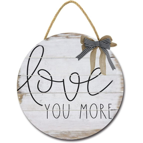 Eveokoki 12" Round Wood Love You More Sign Front Door Decoration for Home Housewarming Gift All Seasons Holiday,Outdoor Indoor