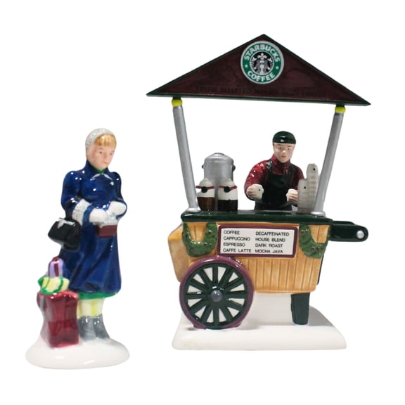 Department 56: 54870 Starbucks Coffee Cart - Set of 2 | Worn Box