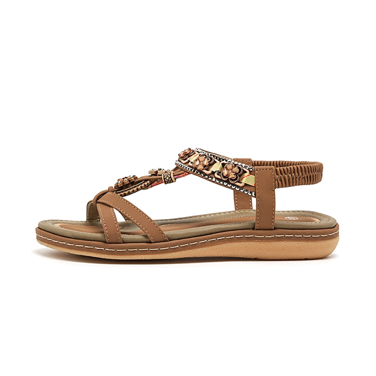 Sandals women breathable open toe bohemian flats women's sandals comfortable and durable for all-day wear womens sandals great for beach vacations poolside outings and casual daily strolls,Yellow 40