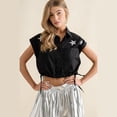 thumbnail image 3 of Camiseta con diamantes de imitación para mujer, camisa de manga corta con cuello vuelto blanco o negro, 3 of 4