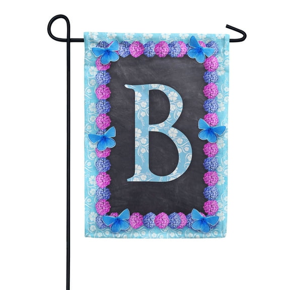 America Forever Spring Monogram Garden Flag Letter B 12.5 x 18 inches Double Sided Vertical Outdoor, Yard, Lawn, Decorative Seasonal, Hydrangeas, Blue Butterflies Bees Summer Floral Garden Flag
