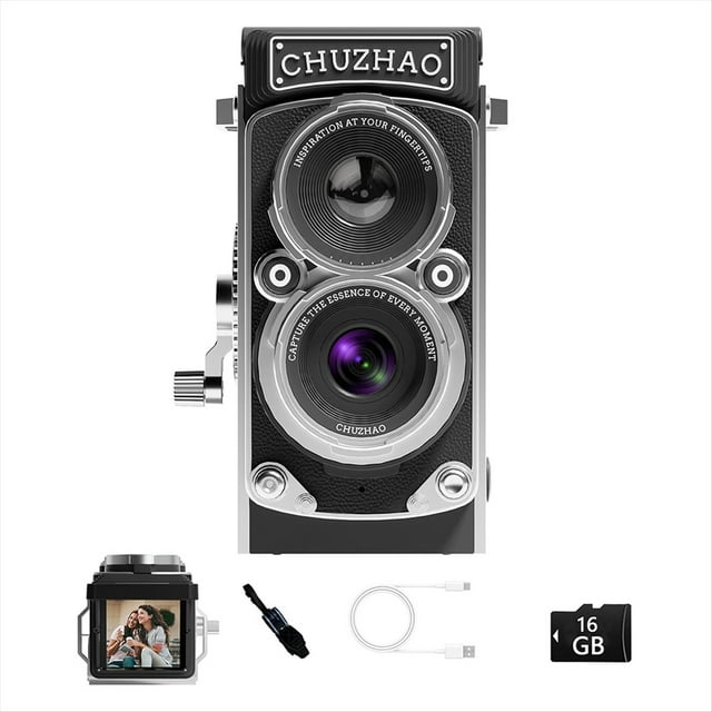 Cámara Digital Vintage, Cámara Retro Réflex Dual CCD 1080P, Minicámara de Fotografía con Joystick y Tarjeta de 16 GB