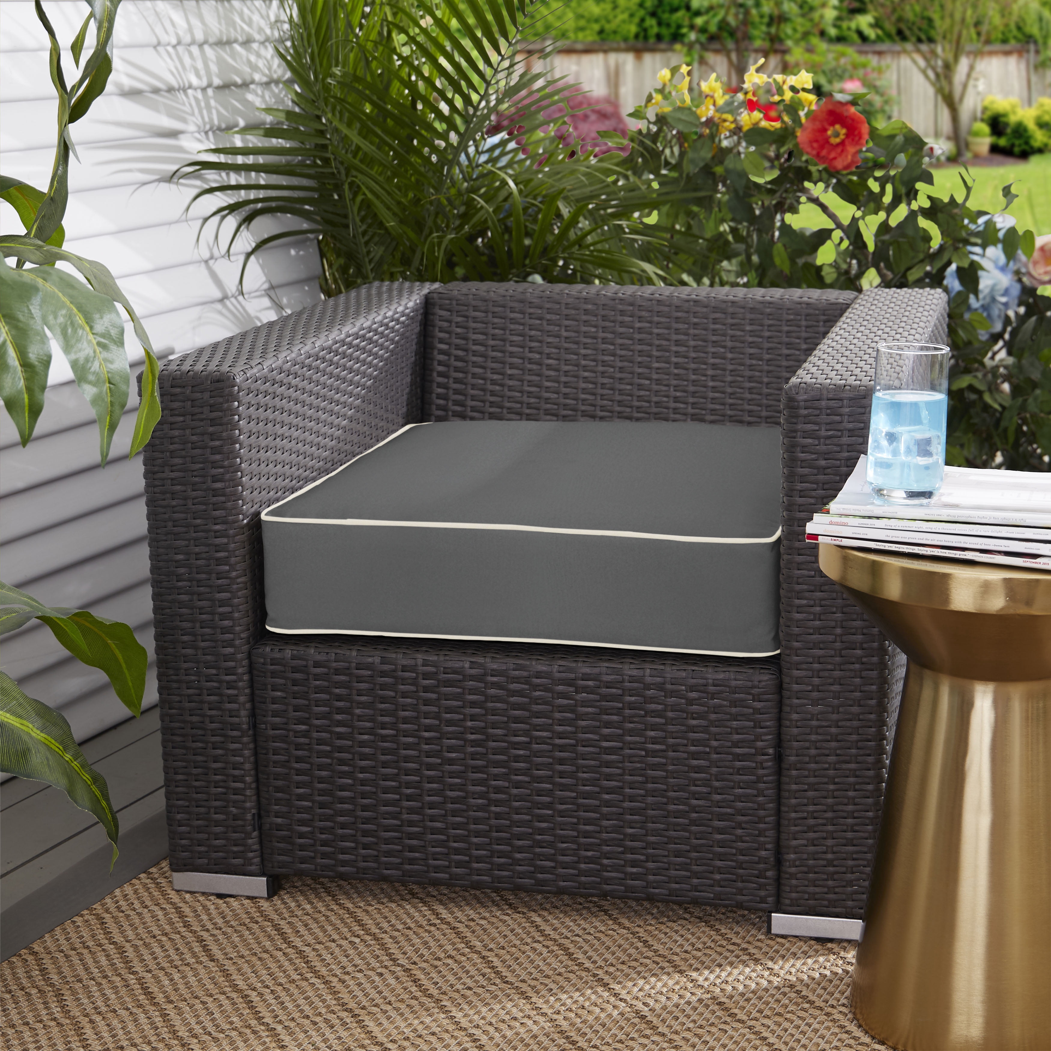 Sorra Home Charcoal Grey with Ivory Indoor/Outdoor Deep Seating Cushion