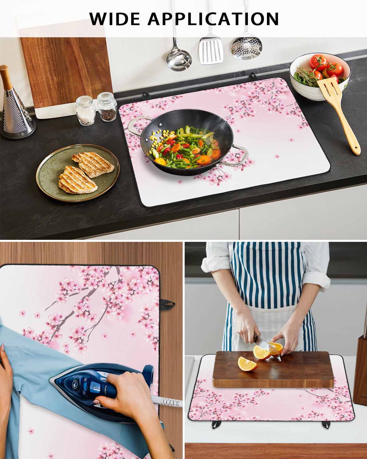 nqOlkjepod Large Induction Cooktop Protector Mat 24"x21", Pink Flowers Stove Top Covers for Electric Stove, Spring Botanical Floral Branches Gradient Stove Burner Cover Mats, Glass Top Stove Cover