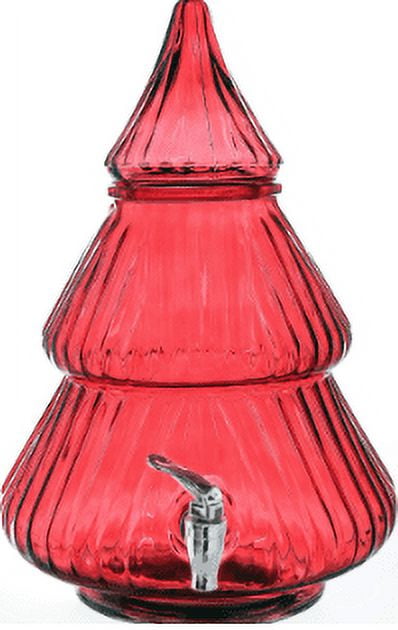 Holiday Time 2.1 Gallon Red Glass Christmas Tree Beverage Dispenser 