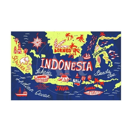 Indonesian Tribal Art - Illustrated Map of Indonesia Print Wall Art By Daria_I