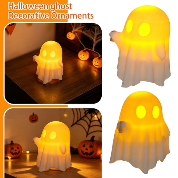 Halloween Glowing Ghost Tabletop Lamp, Cute 3D Printed Ghost Night Light with Warm LED Light, Non‑Scary Spooky Figurine for Mantel Tiered Tray Indoor Halloween Decor