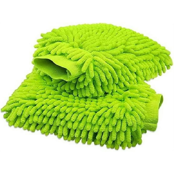 Car Wash Mitt 2 Pack Premium Chenille Microfiber Wash Mitt Thickened for Car Cleaning Mitts Tools for Winter (Green x2)