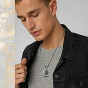 Bandmax Stainless Steel The Archangel Saint Michael Medallion Pendant Necklace for Men Women Round Charm Necklace for Christian Prayer Father Day