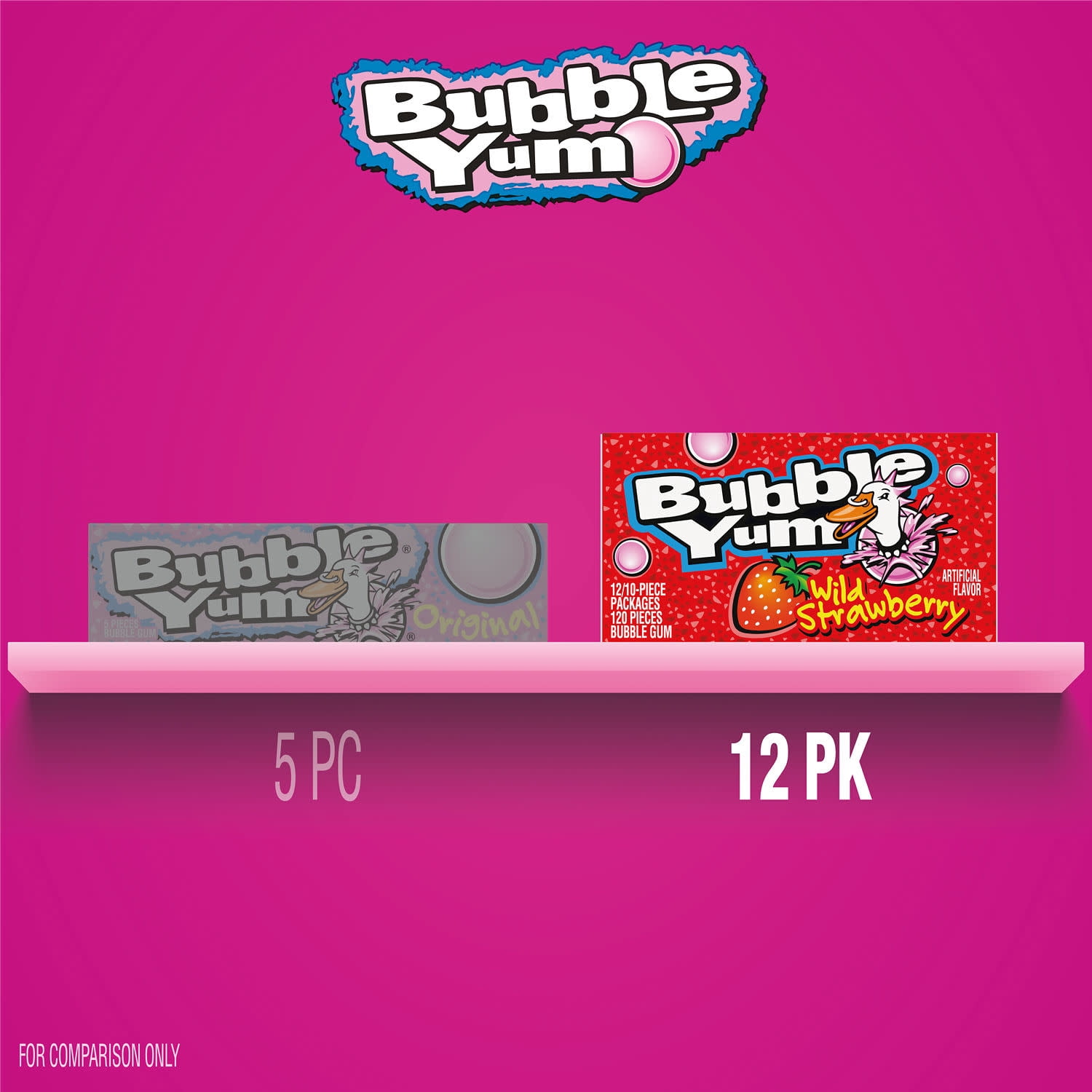 Bubble Yum Wild Strawberry Flavored Chewy Bubble Gum, Pack 2.82 Oz