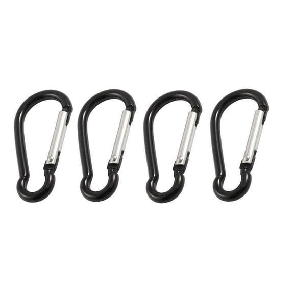 4 Pcs Hiking Black Aluminum Alloy Carabiners Buckle Hooks 2" Long
