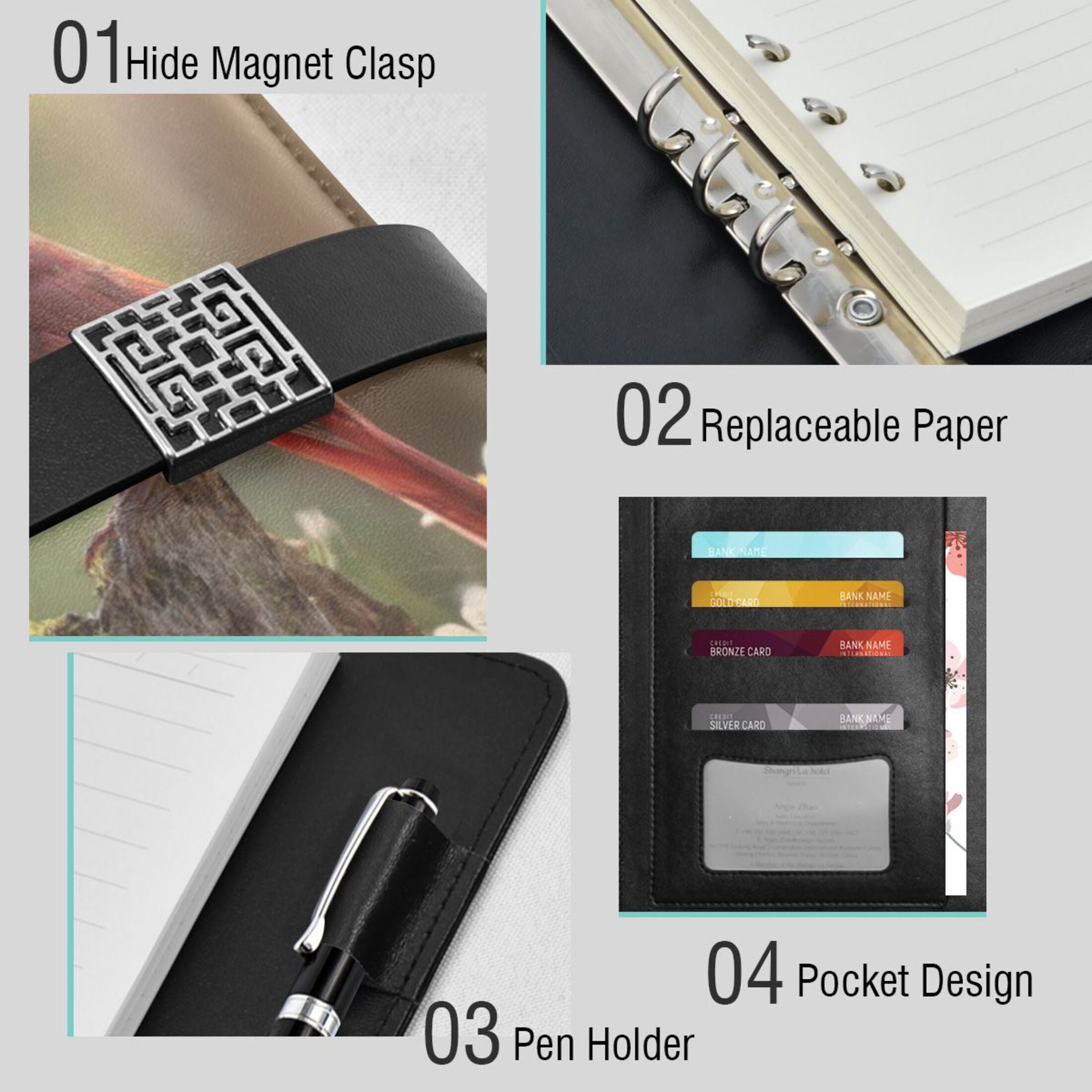 Leather Planner Leather Notebook Notebook Journal Binder Design Pen Pocket Design Convenient for Storage Two Red Birds