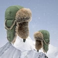 thumbnail image 2 of Warm Faux Fur Aviator Hat, Russian Trooper Hunting Ski Hat with Ear Flaps for Men & Women BGreen, 2 of 3