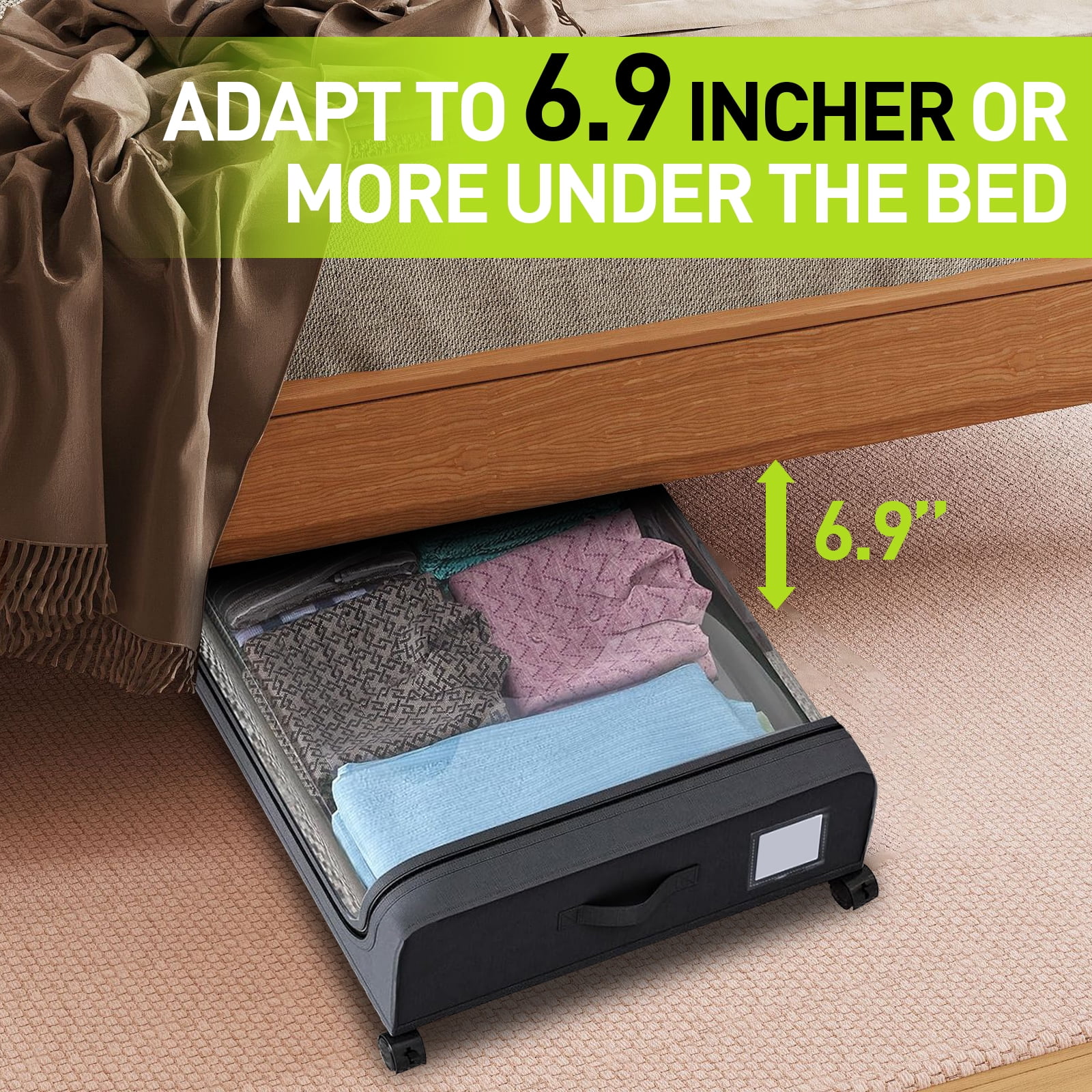 Under Bed Storage with Wheels, 2 pack Under Bed Storage Containers Closet Organizer, Large Capacity Drawer Shoes Storage for Clothes,Blankets,Toys,Bedding