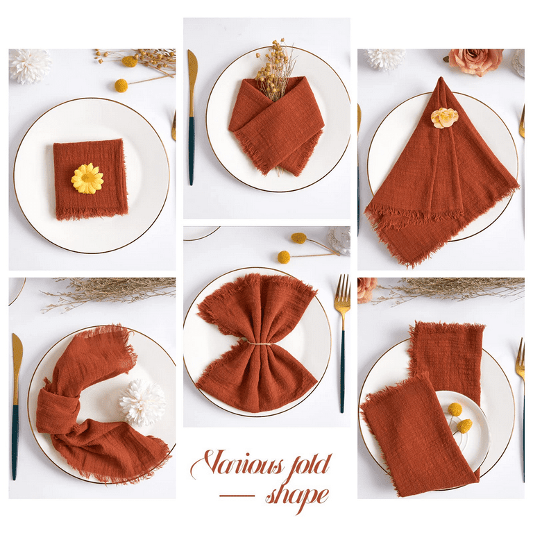 Handmade Cloth Napkins with Fringe Set of 24-16x16 Inches Cotton Napkins  with Fringe,Delicate Rustic Dinner Napkins Bulk Decorative Table Napkins  for