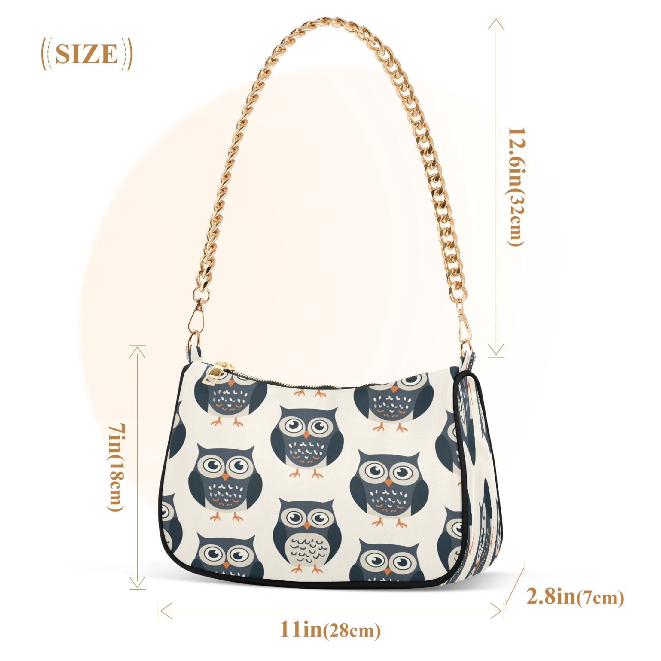 Ryvnso Cute Owls Womens Chain Shoulder Bag Tote Handbags Clutch Hobo Purse with Zipper for Travel
