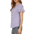 thumbnail image 4 of Allegra K Women's Ruffle Short Sleeve Tops V Neck Button Ditsy Floral Blouse, 4 of 6