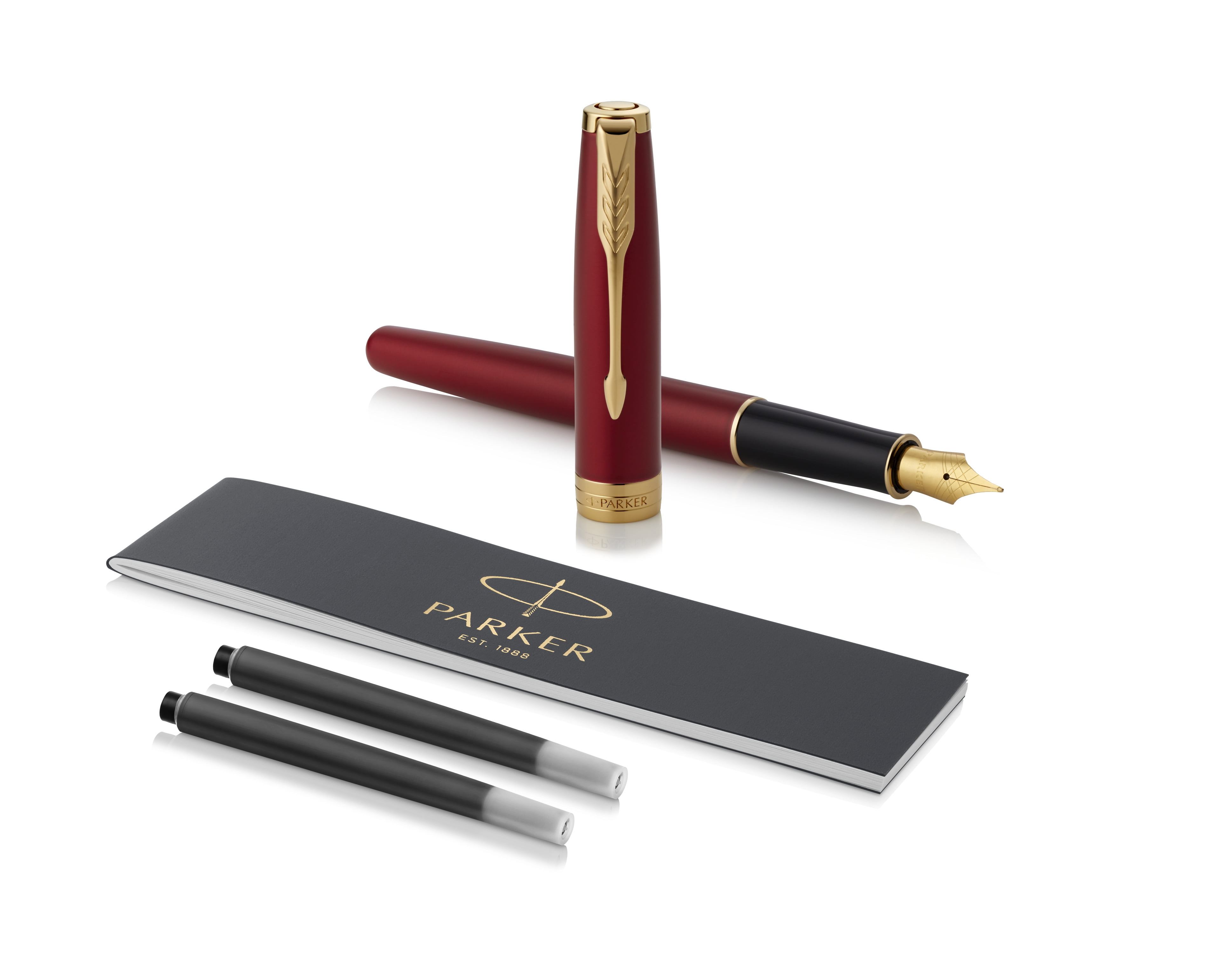 PARKER Sonnet Fountain Pen, Red Lacquer with Gold Trim, Fine Nib (1931473)  