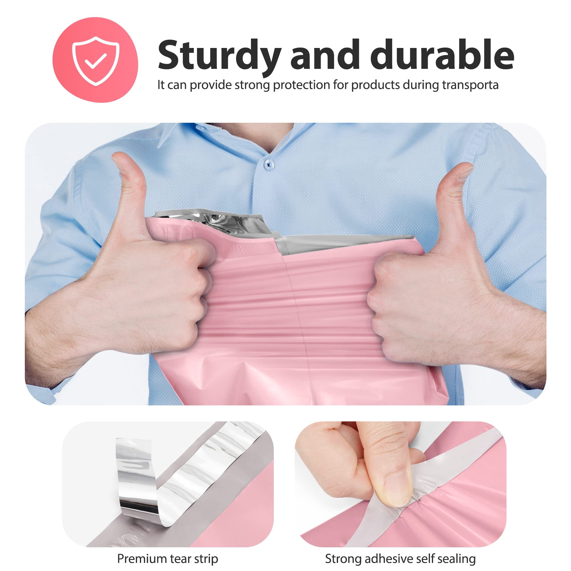 12x15.5 Inch Poly Mailers 500 Pack, Strong Adhesive Shipping Bags for Small Business, Waterproof Mailing Envelopes for Clothes Books Accessories, Light Pink
