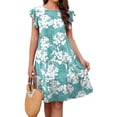 thumbnail image 6 of Pop Seller Summer Beach Dress For Women Casual Round Neck Tunic Ruffle Short Sleeve A-Line Tiered Babydoll Dress Flowy Mini Dress Light Blue 2XL, 6 of 7