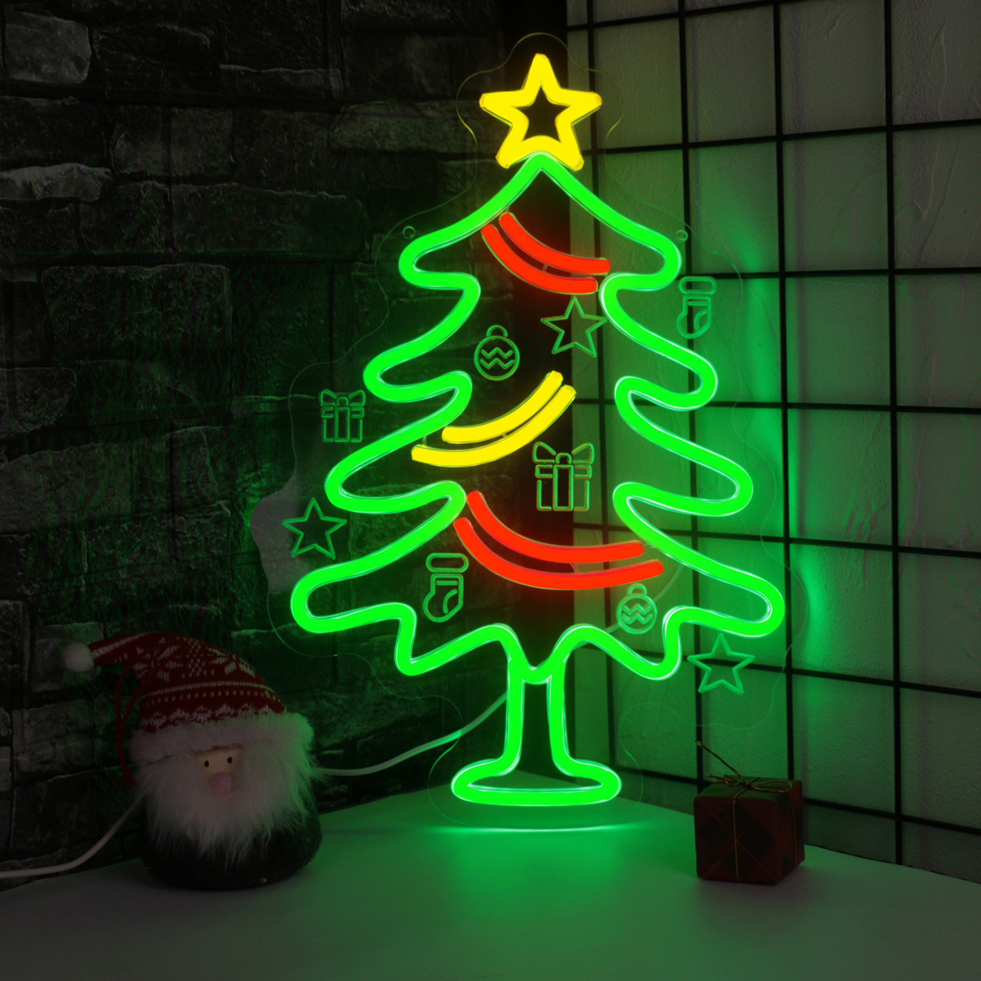 UPONRAY Christmas Tree Neon Signs, 15.7"*11" Dimmable & USB-Powered LED Neon Light, Stylish Wall Decor for Christmas Tree, Bed Room, Living Room, Party, Bar