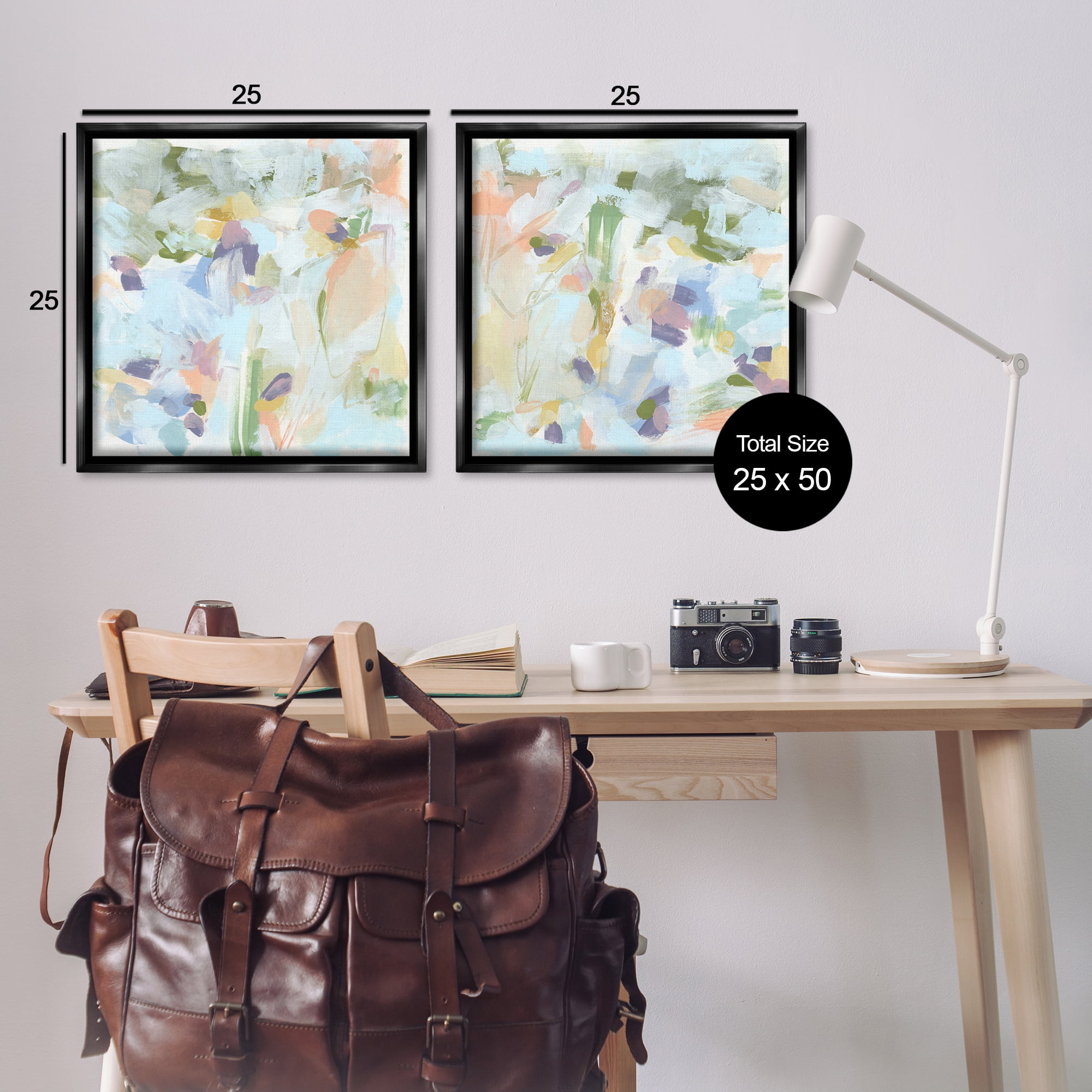 Stupell Industries Pastel Abstract Expressions Abstract Painting Black Floater Framed Canvas Art Print Wall Art, 25 x 25, Set of 2