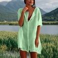 thumbnail image 2 of Afdoent Dresses For Women Summer Mid Length Loose Solid Color Short Sleeve Chiffon Shirt Dress Beach Vacation Clothes, 2 of 5
