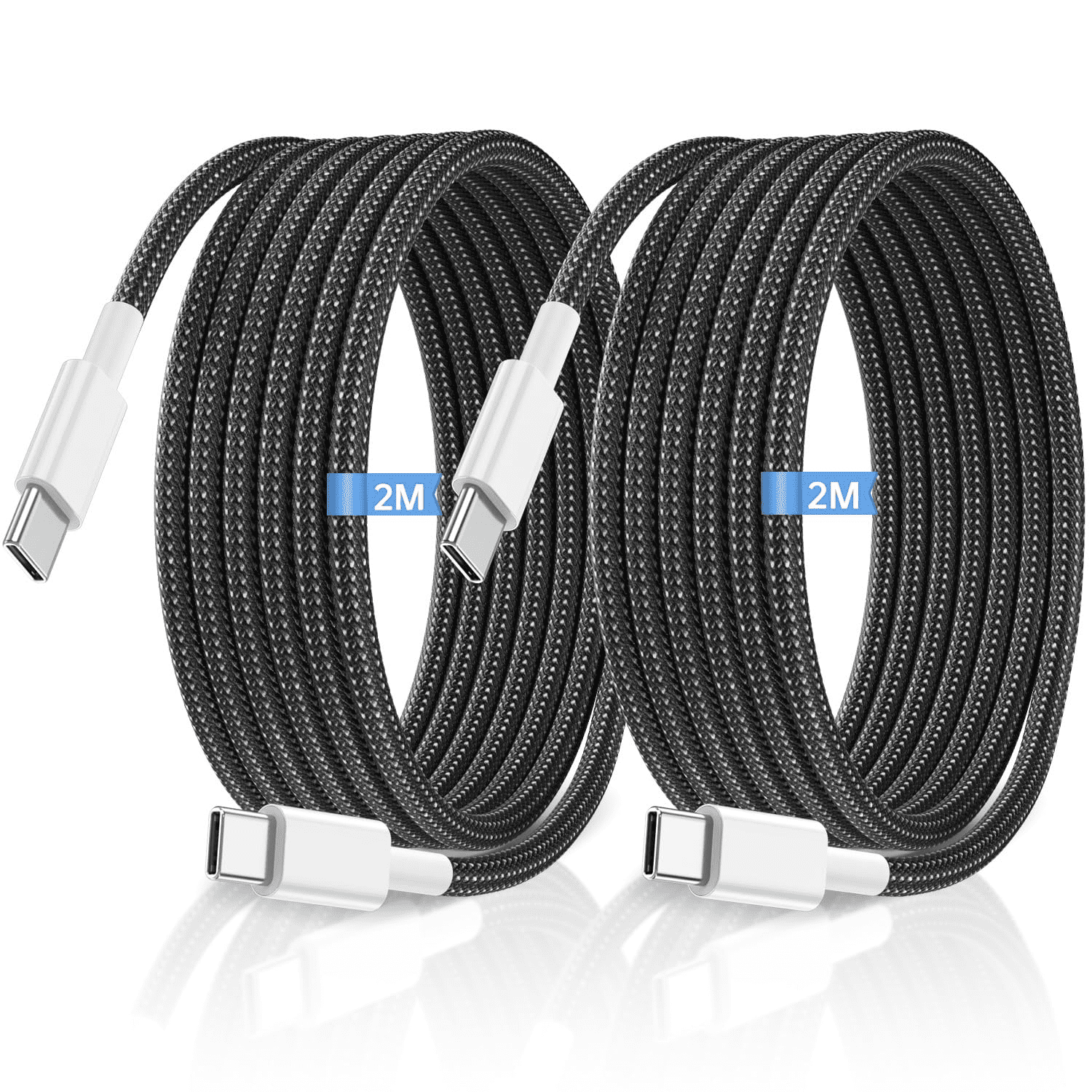 Eeyueer 2M USB C to USB C Charger Cable 2 Pack 60W Black, Fast Charging Cord for iPhone & iPad, Type-C Power Lead Compatible with Samsung Galaxy & Google Pixel, MacBook Pro, Android Devices