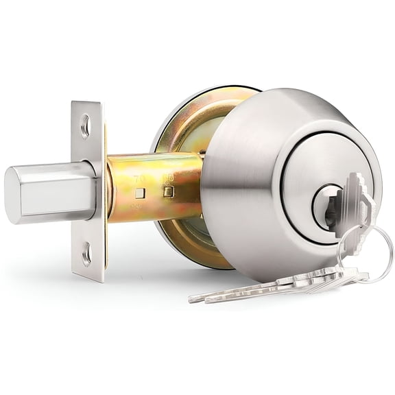 ZHZFKQ Round Keyed Both Side Door Lock Double Cylinder Deadbolt Lock with Keys Both Sides Brushed Nickel Finish Security Lock for Exterior Doors Home and Office Use