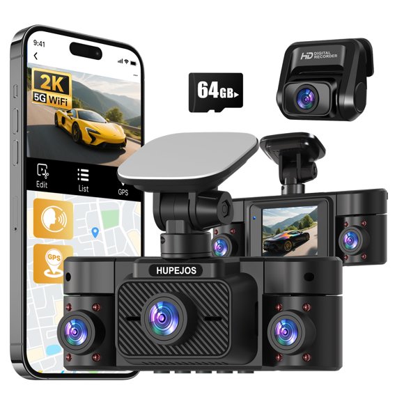 4K Dash Cam, Dashcam Front and Rear, Car Camera 4 Channel, 4K/2K UHD Dash Camera for Cars, Dash Cam Built-in 5GHz WiFi GPS Voice Control, Night Vision
