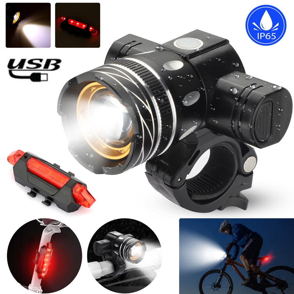 TSV USB Rechargeable LED Bike Light Set, 360 Degree Rotatable Bicycle