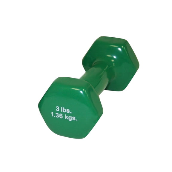 Color-Coded Vinyl-Coated Iron Dumbbell, Green, 3 lb, 1 Each
