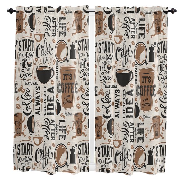 Farmhouse Coffee Beans Black Curtain Home ration Living Room Short Curtains Window Treatments For Kitchen Bedroom