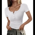 thumbnail image 1 of Blusa Informal Básica de Corta con Cuello Henley Acanalado y Botones para Mujer, y Verano XL, 1 of 10
