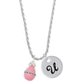 thumbnail image 1 of Delight Jewelry Pink Easter Egg with Clear Crystal Band Silvertone Script Initial Disc - U - Charm Necklace, 20"+3", 1 of 4