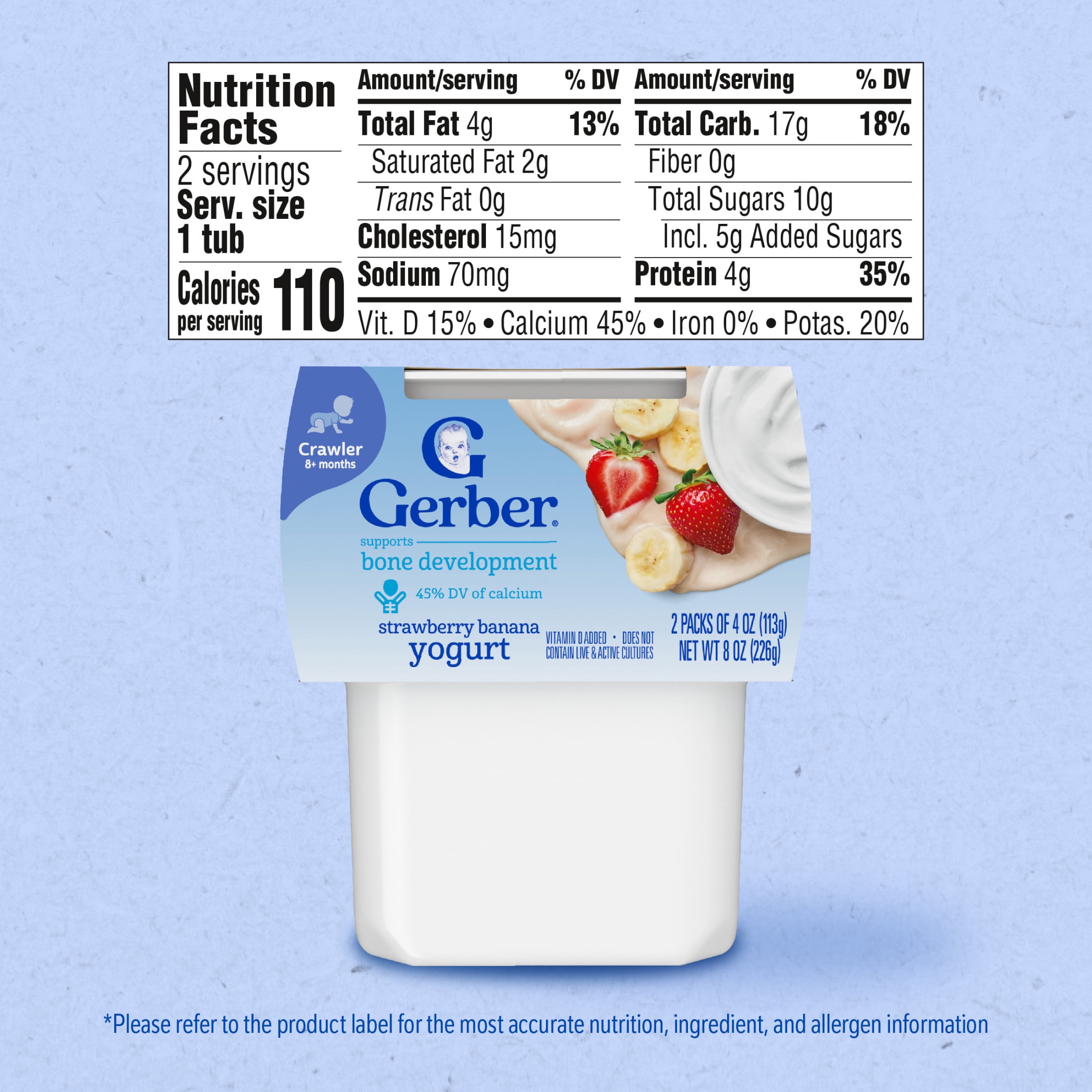 (3 pack) Gerber Yogurt Blends Stage 3 Baby Snacks Banana Strawberry, 4 oz Tubs (Pack of 2)