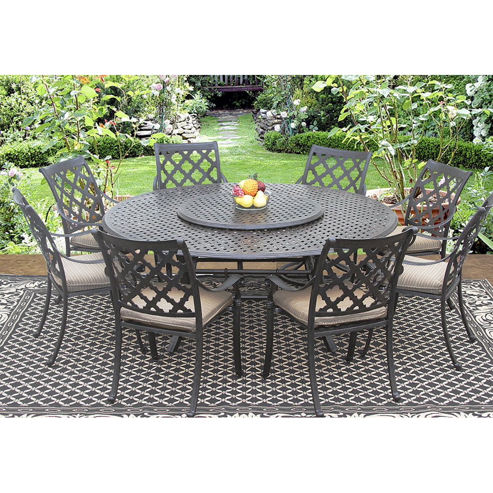 Outdoor Patio 9pc Set 8-Chairs 71 Inch Round Table 35" Lazy Susan